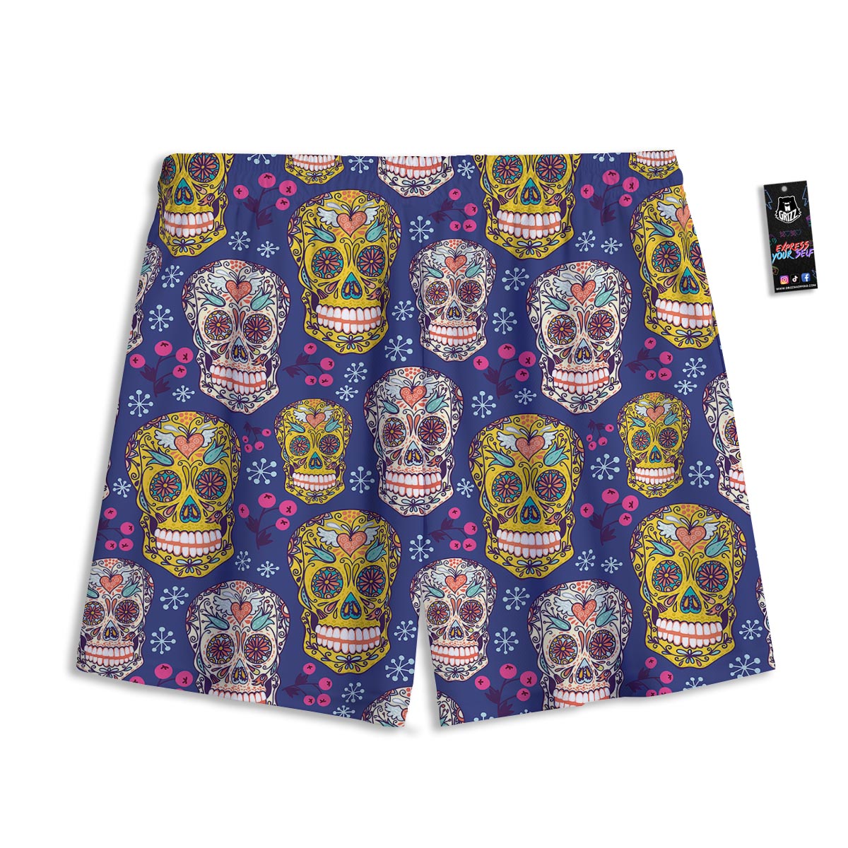 Skull Teal Sugar Print Pattern Mesh Shorts