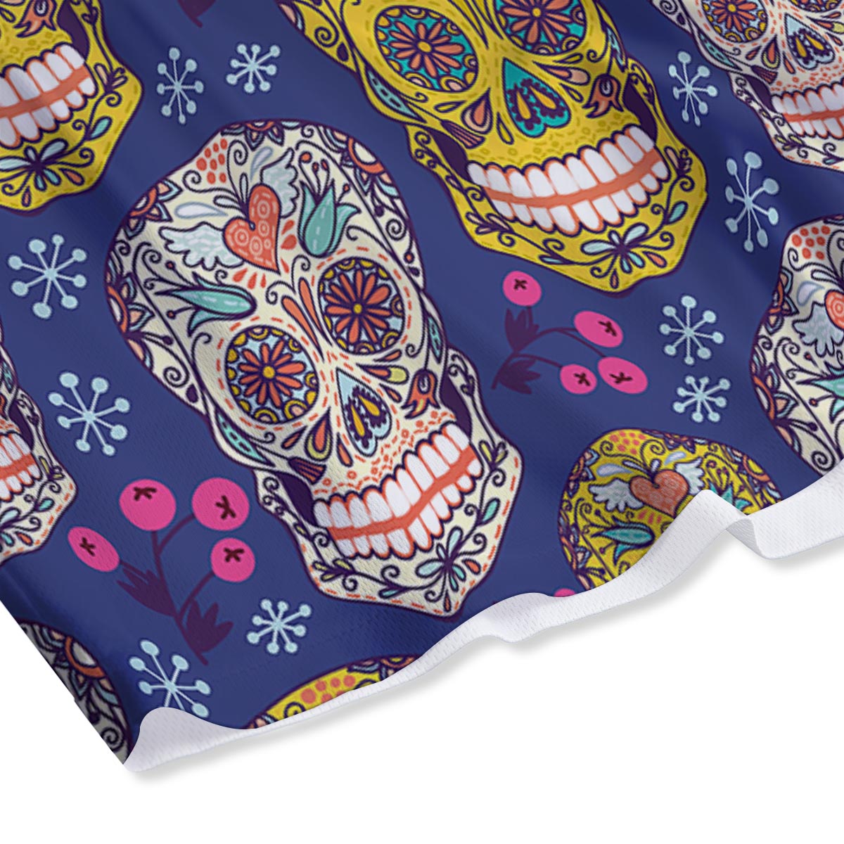 Skull Teal Sugar Print Pattern Mesh Shorts