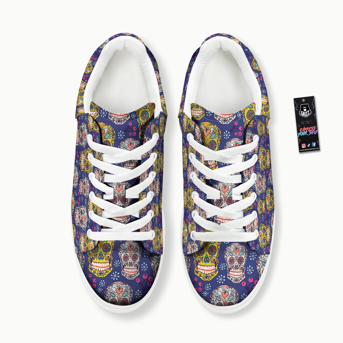 Skull Teal Sugar Print Pattern Platform Shoes-grizzshop