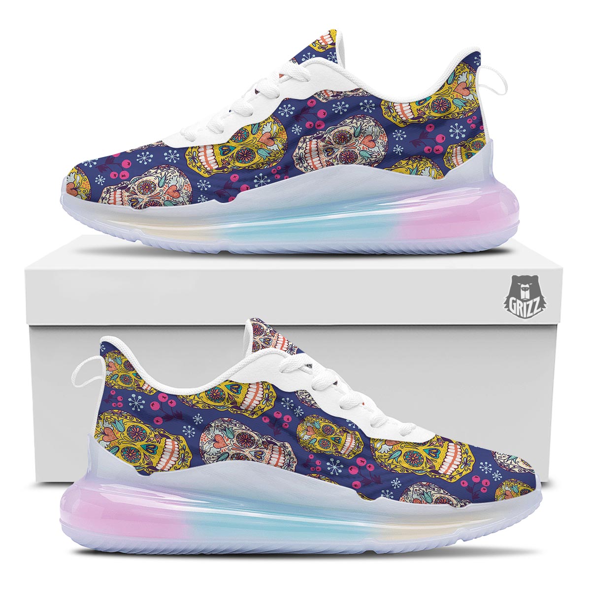 Skull Teal Sugar Print Pattern Running Sneakers-grizzshop