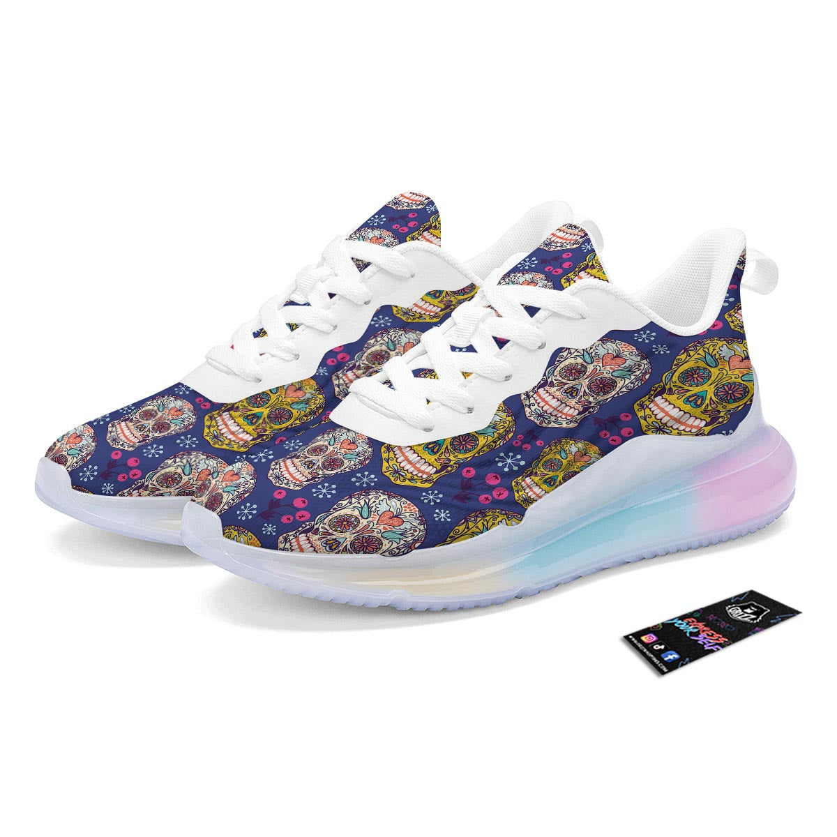 Skull Teal Sugar Print Pattern Running Sneakers-grizzshop