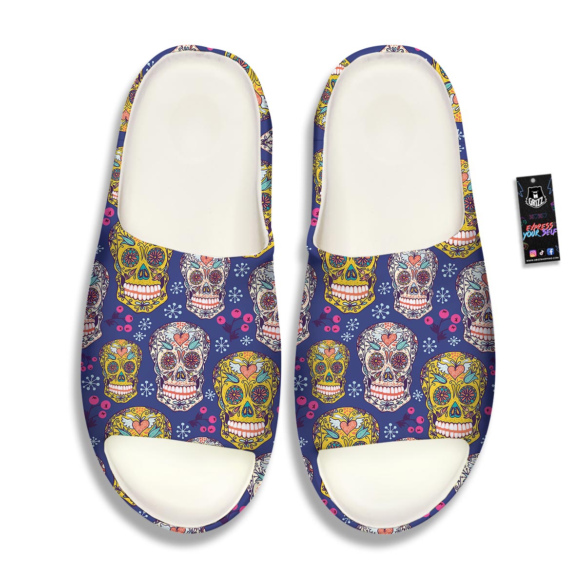 Skull Teal Sugar Print Pattern Sandals-grizzshop