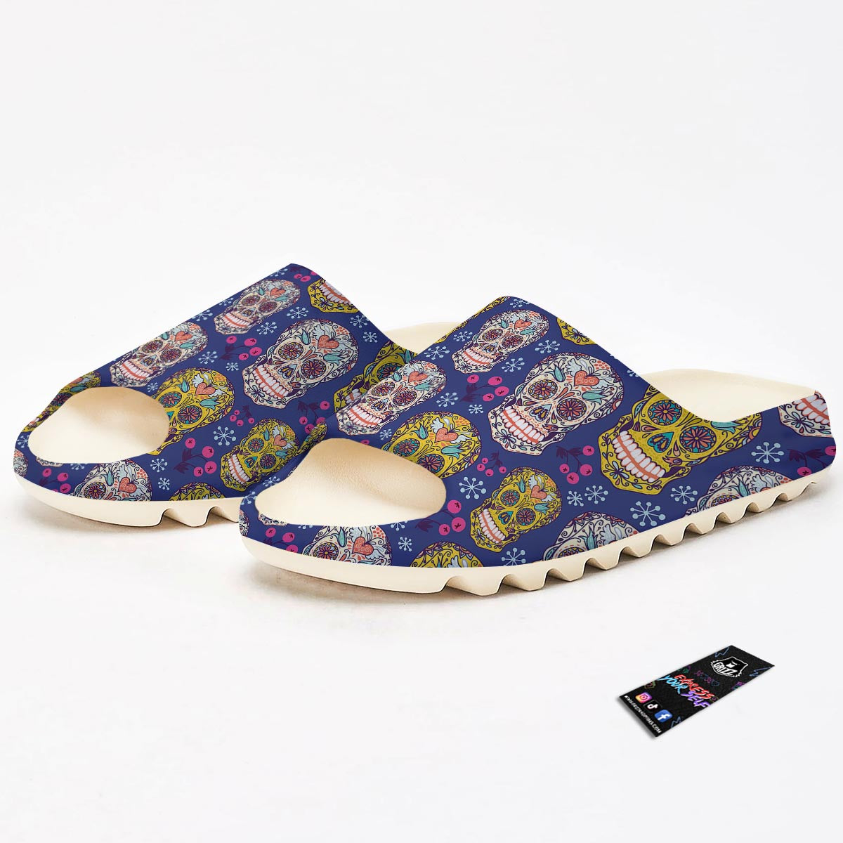 Skull Teal Sugar Print Pattern Sandals-grizzshop