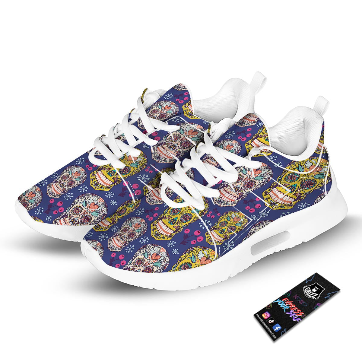 Skull Teal Sugar Print Pattern Tennis Shoes-grizzshop