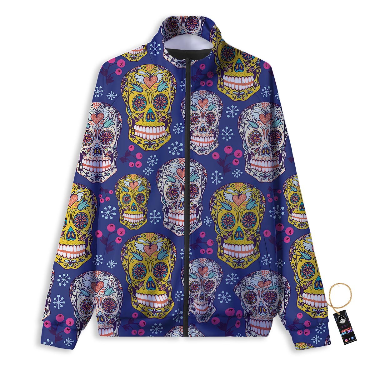 Skull Teal Sugar Print Pattern Track Jacket-grizzshop
