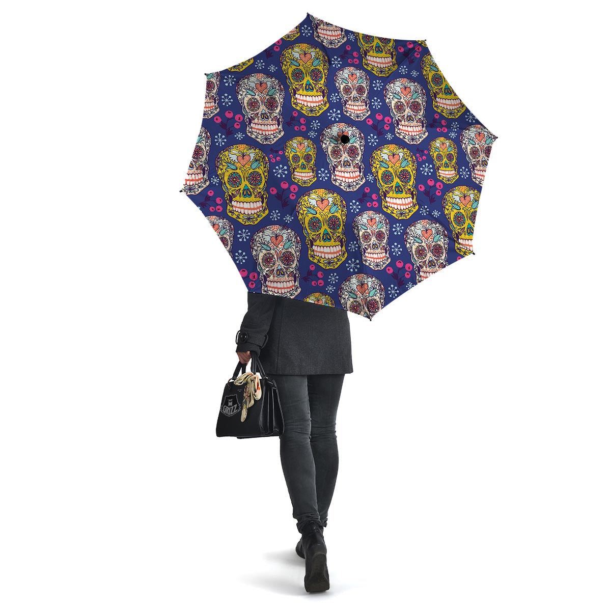 Skull Teal Sugar Print Pattern Umbrella-grizzshop