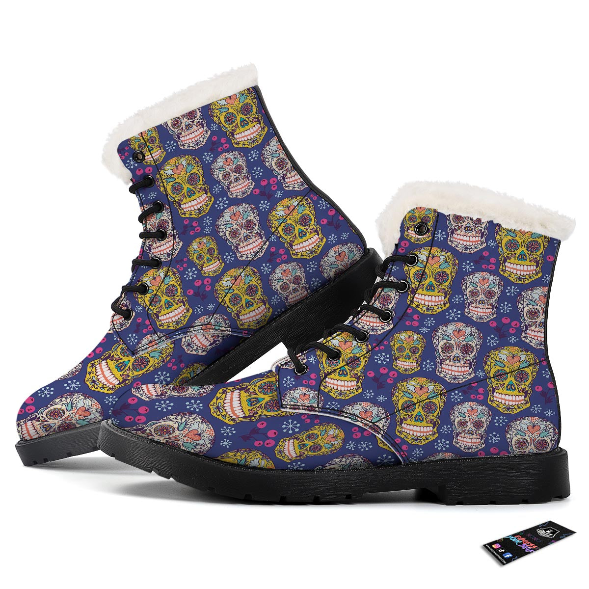 Skull Teal Sugar Print Pattern Winter Boots-grizzshop