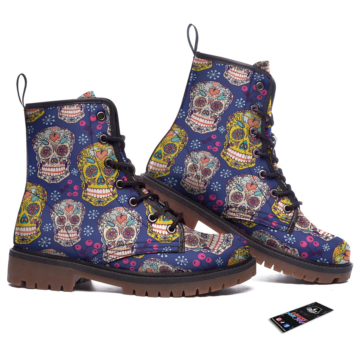 Skull Teal Sugar Print Pattern Work Boots-grizzshop
