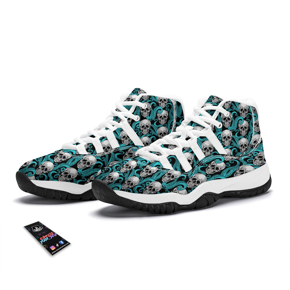 Skull Tentacles White Bball Shoes-grizzshop
