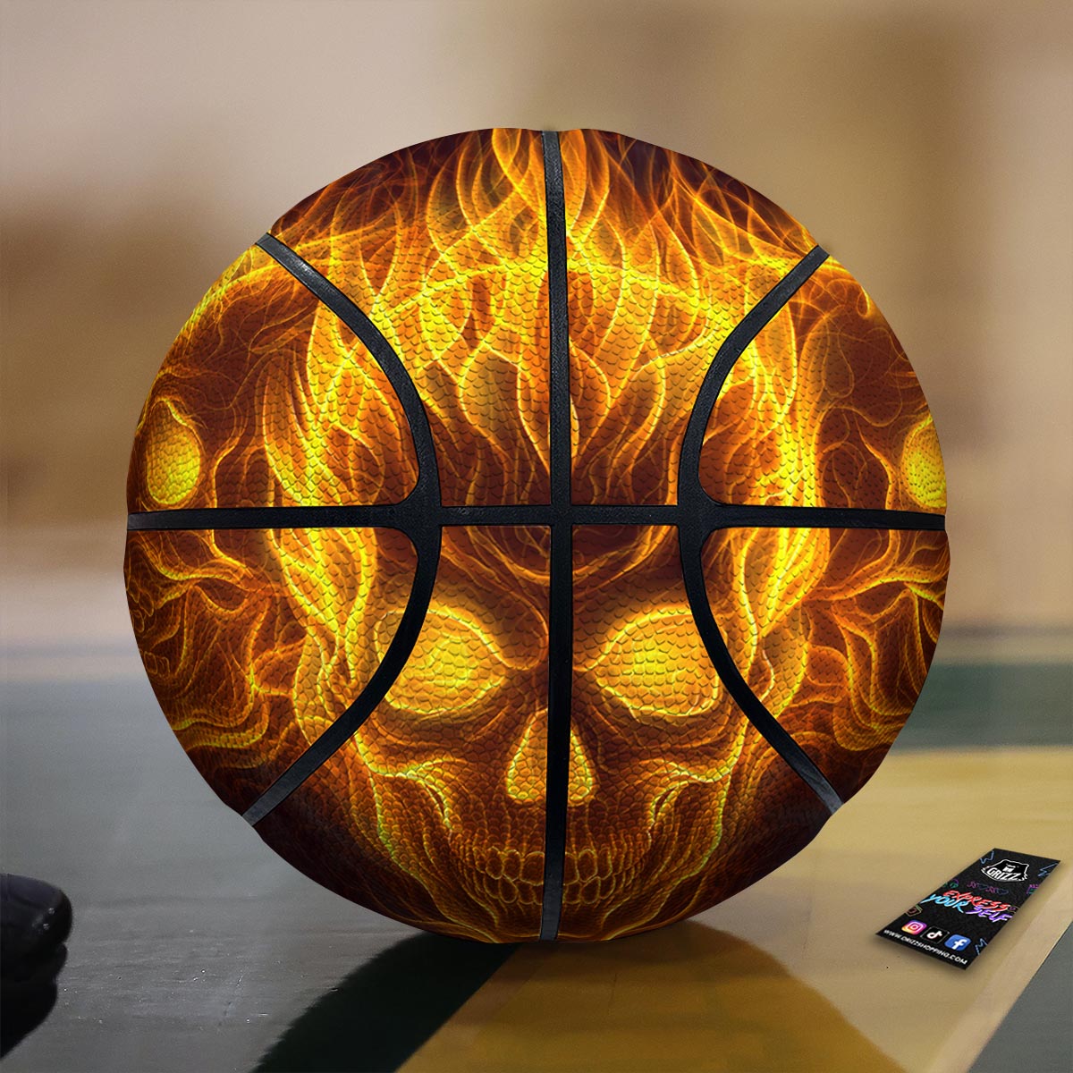 Skull Three Flaming Print Basketball