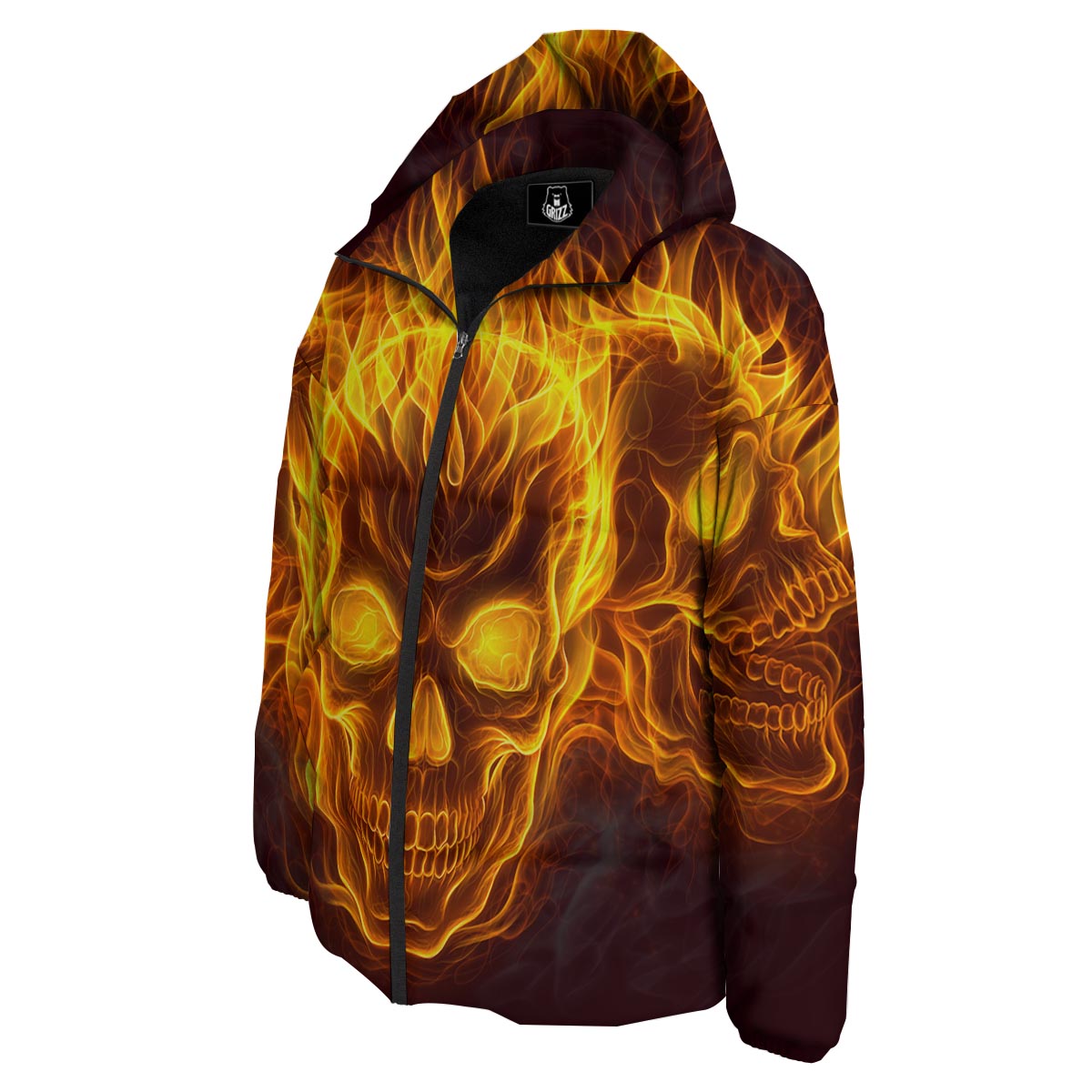 Skull Three Flaming Print Down Jacket-grizzshop