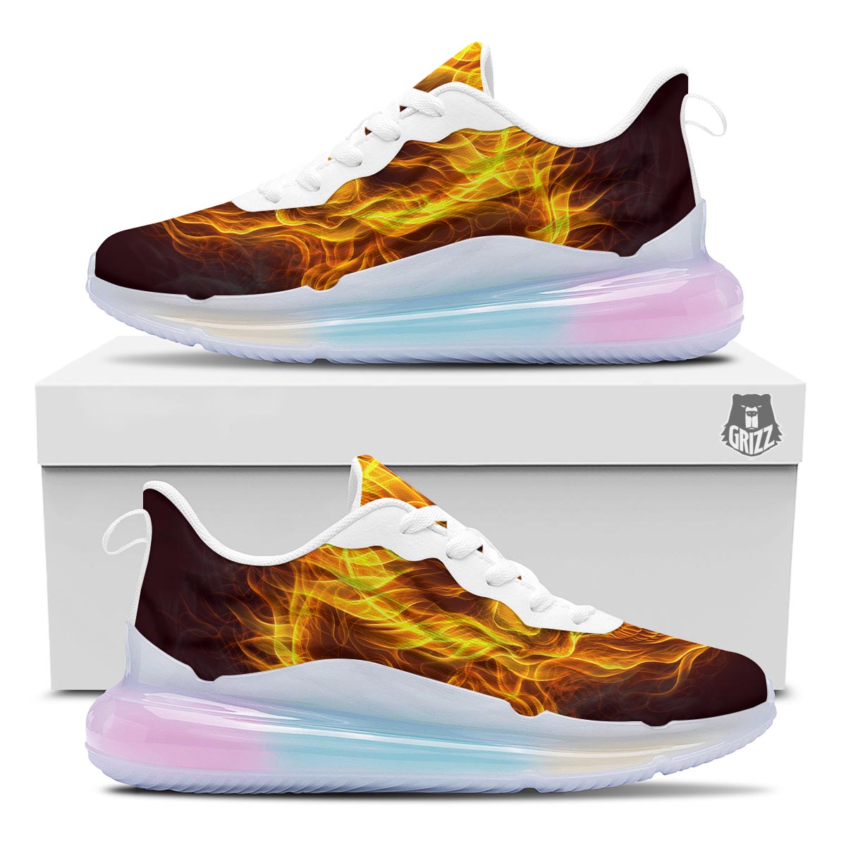 Skull Three Flaming Print Running Sneakers-grizzshop
