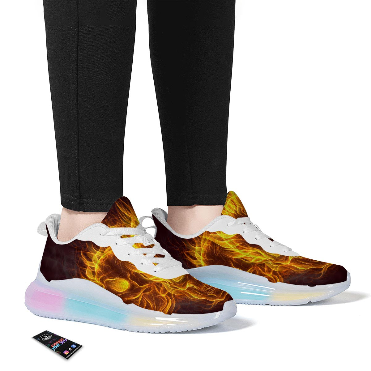 Skull Three Flaming Print Running Sneakers-grizzshop