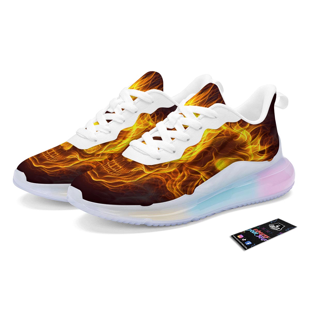 Skull Three Flaming Print Running Sneakers-grizzshop