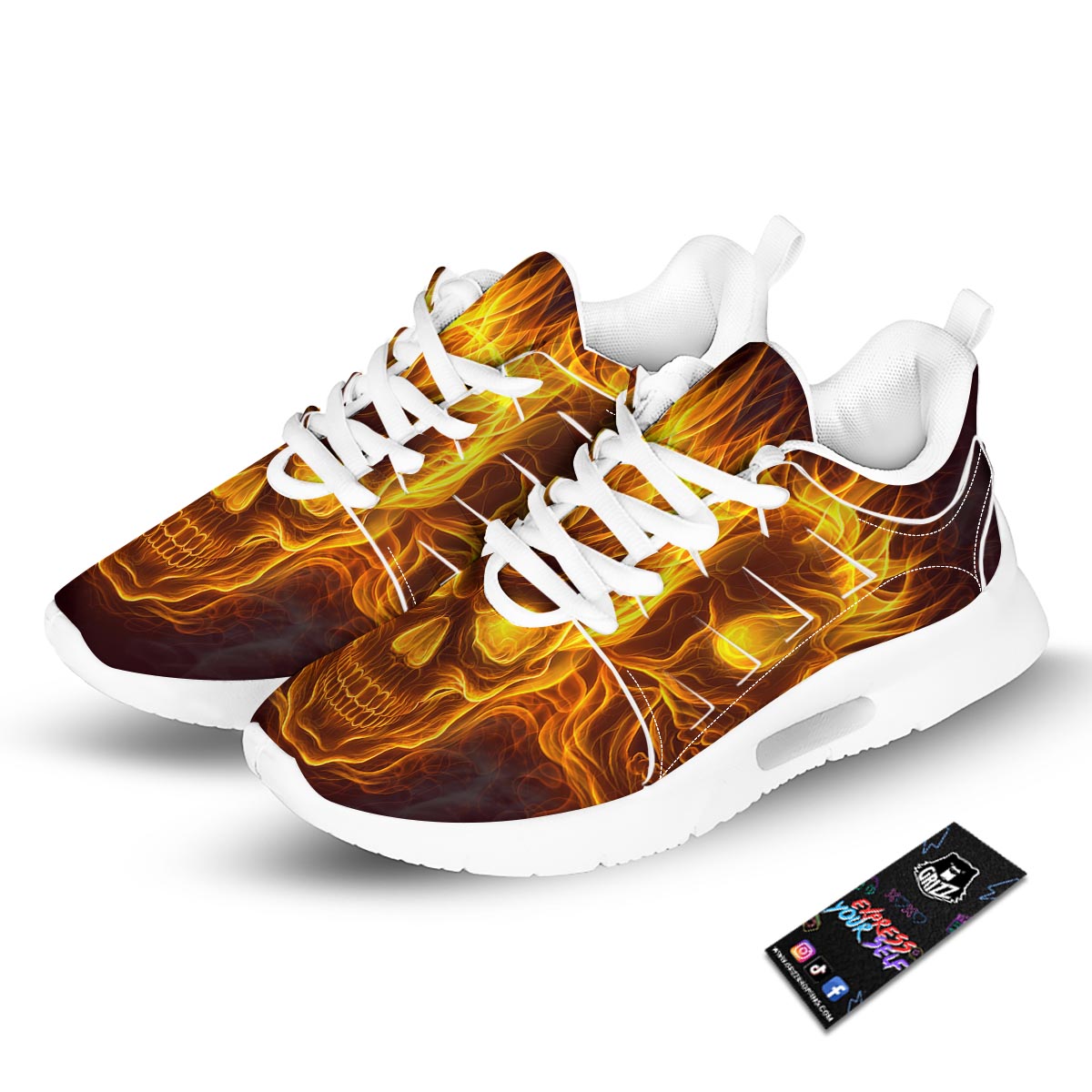 Skull Three Flaming Print Tennis Shoes-grizzshop