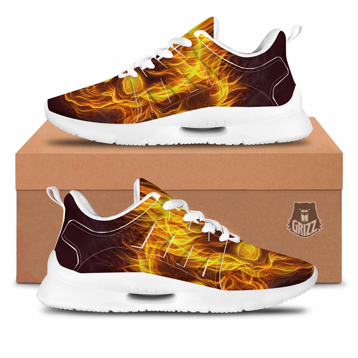 Skull Three Flaming Print Tennis Shoes-grizzshop