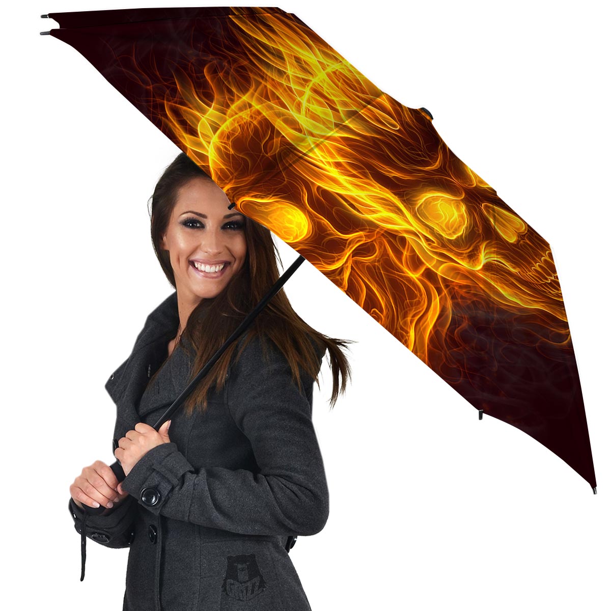 Skull Three Flaming Print Umbrella-grizzshop