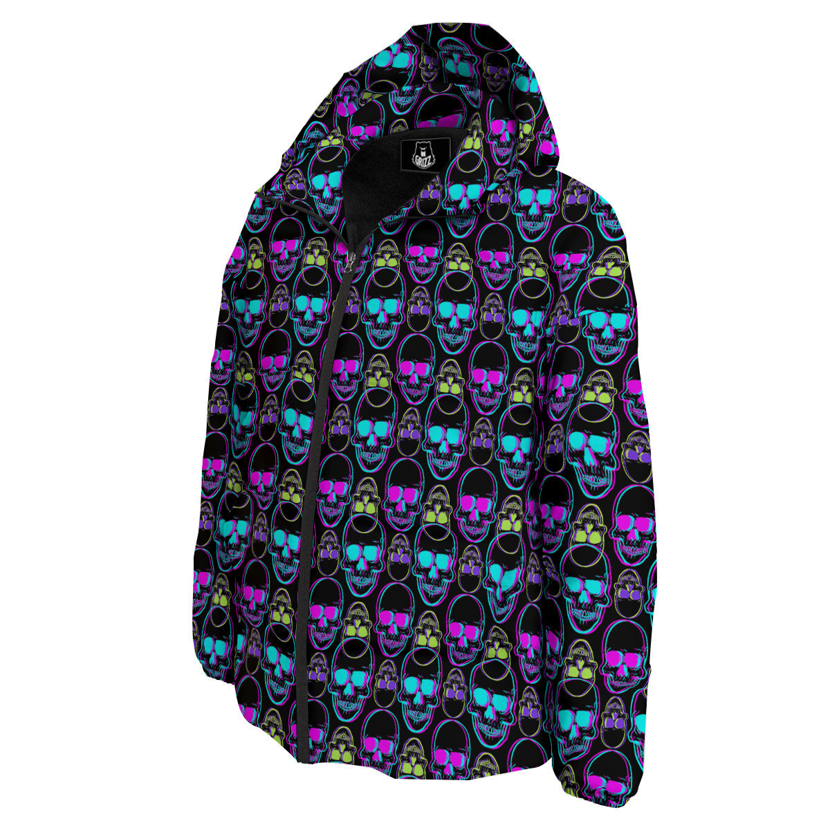 Skull Trippy Neon Print Pattern Down Jacket-grizzshop