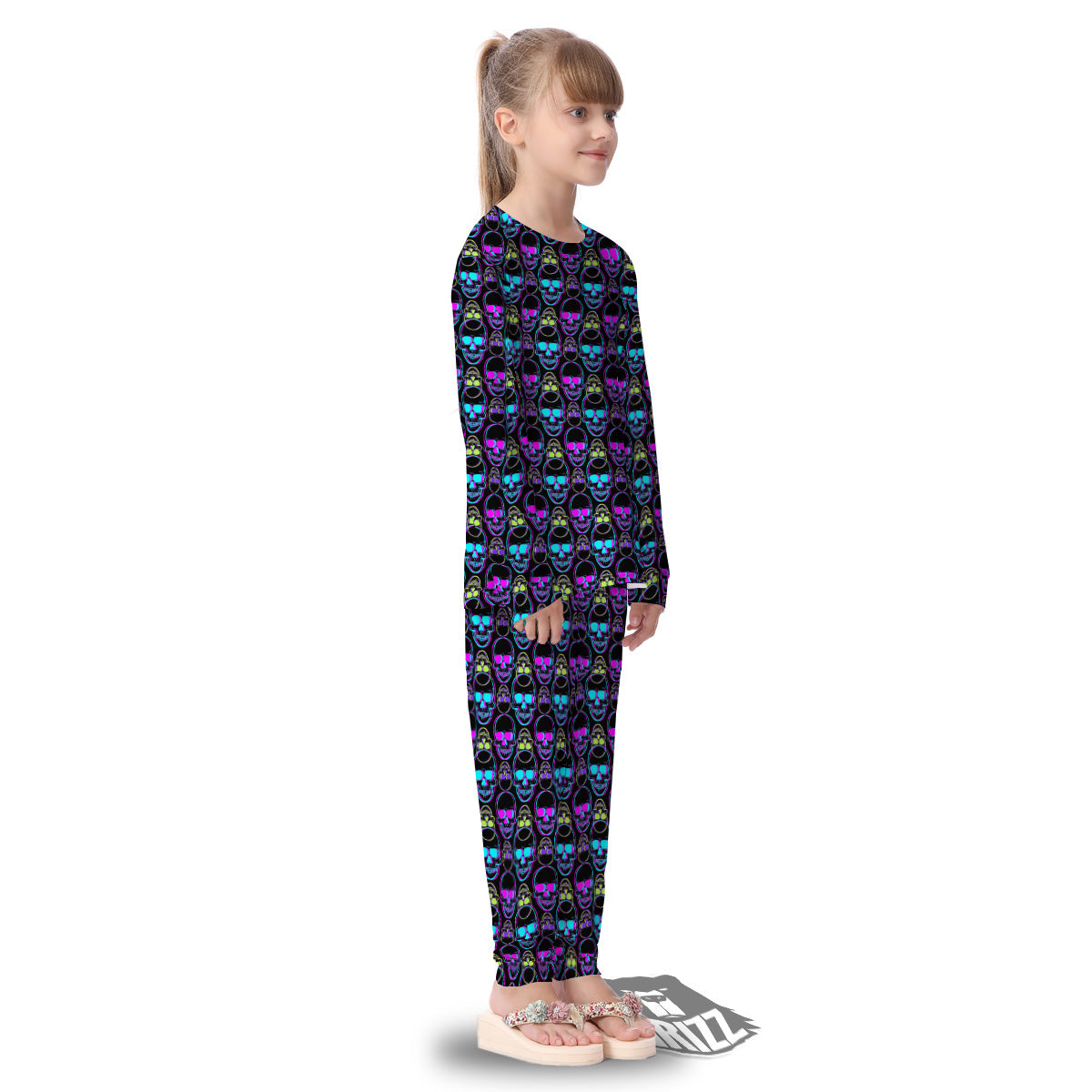 Skull Trippy Neon Print Pattern Kid's Pajamas-grizzshop