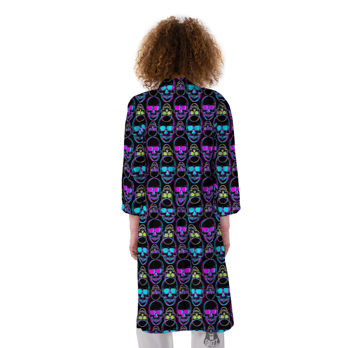 Skull Trippy Neon Print Pattern Kimono-grizzshop