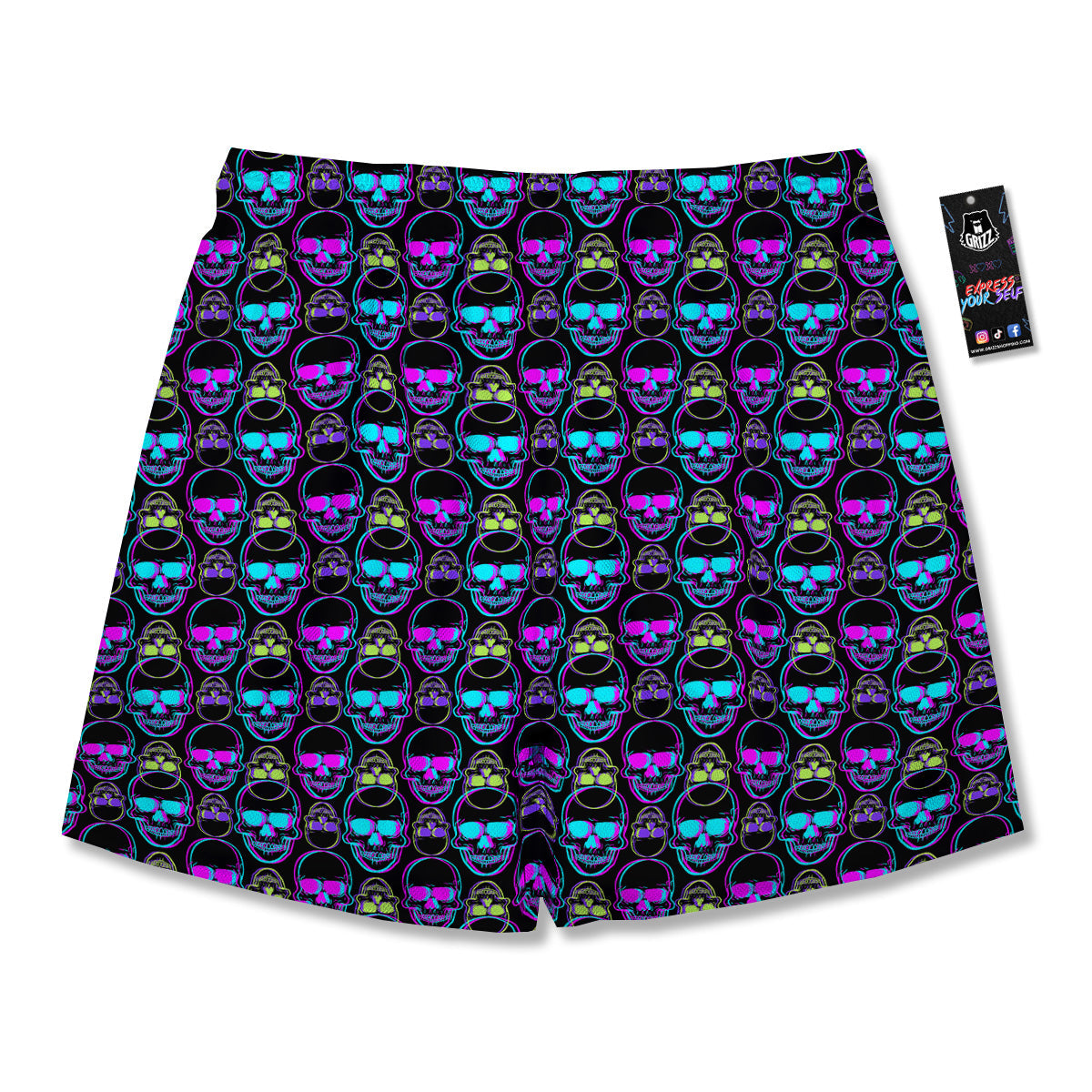 Skull Trippy Neon Print Pattern Men's Running Shorts-grizzshop