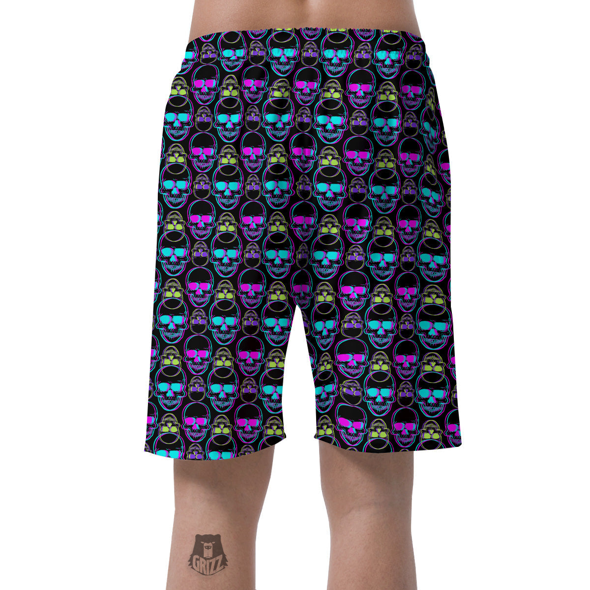 Skull Trippy Neon Print Pattern Men's Shorts-grizzshop