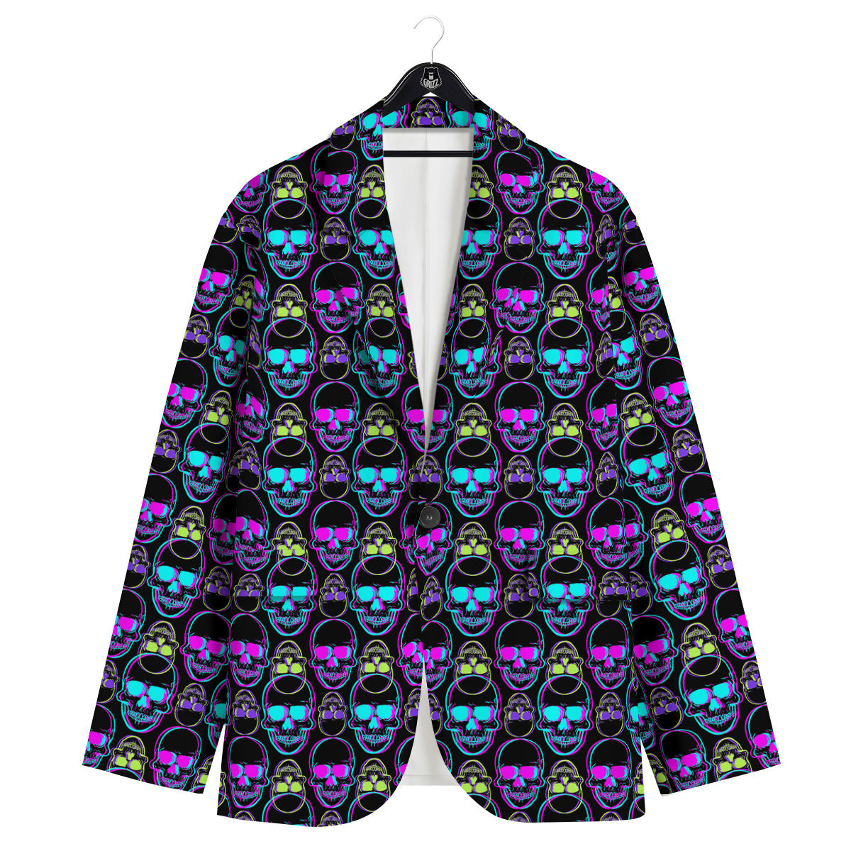 Skull Trippy Neon Print Pattern Men's Sport Coat-grizzshop
