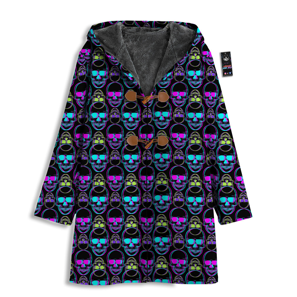 Skull Trippy Neon Print Pattern Men's Windbreaker Jacket-grizzshop