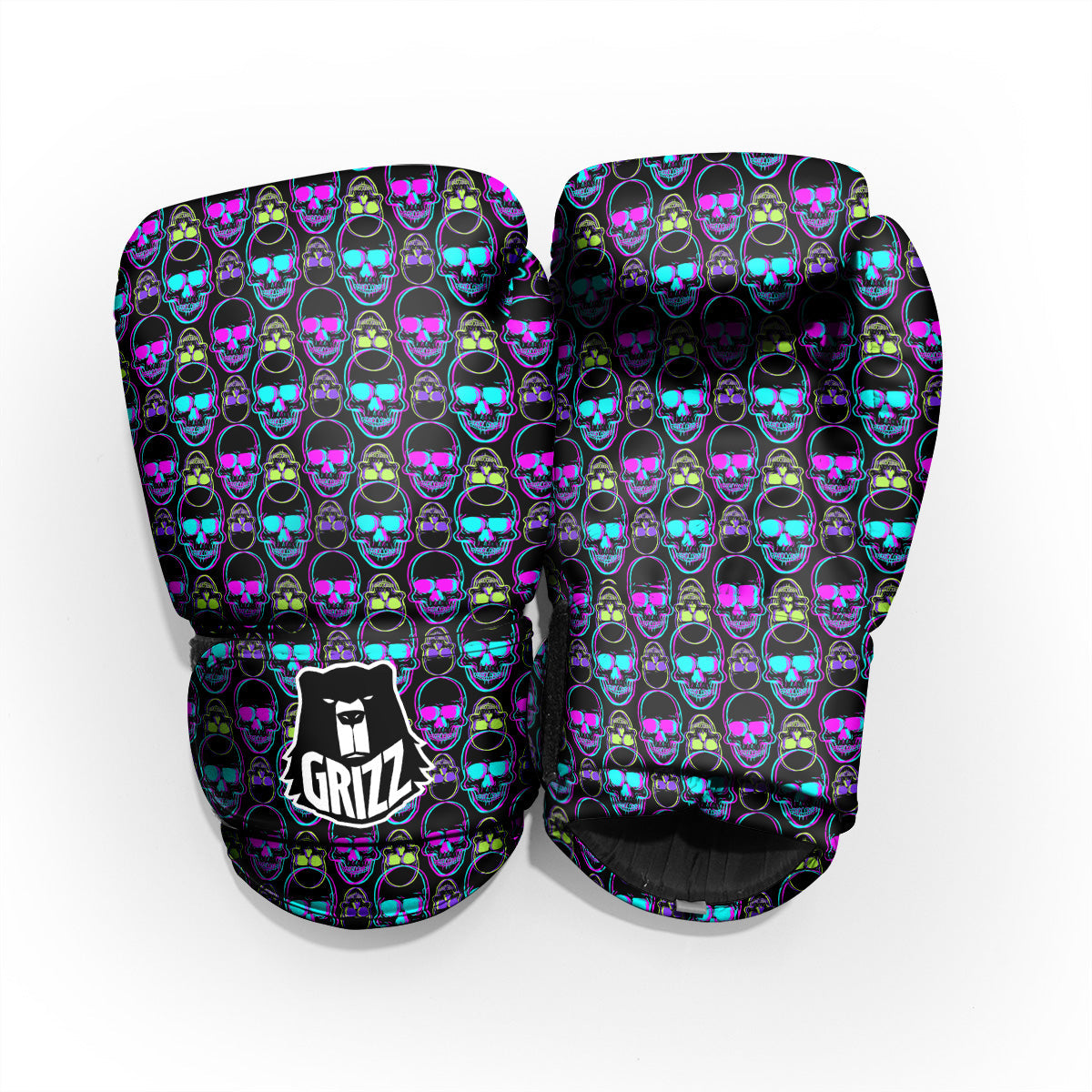 Skull Trippy Neon Print Pattern Pro Boxing Glove