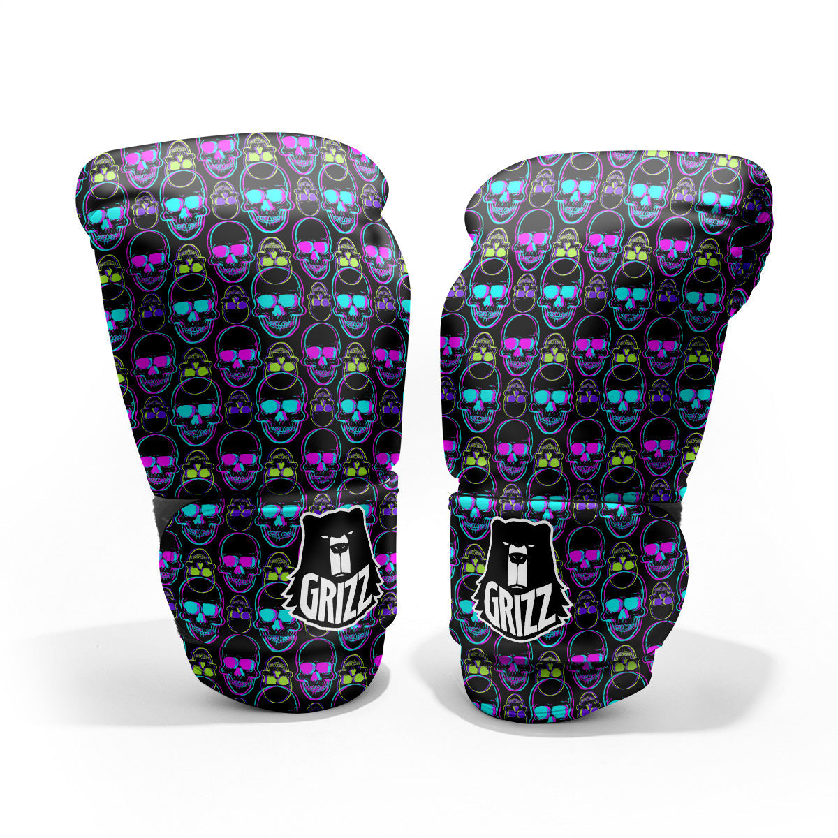 Skull Trippy Neon Print Pattern Pro Boxing Glove
