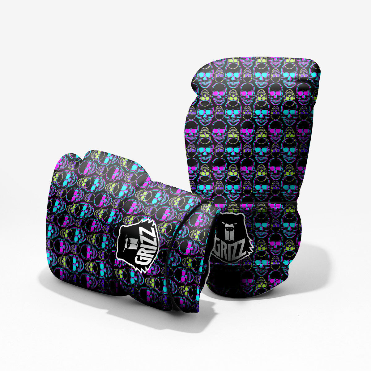 Skull Trippy Neon Print Pattern Pro Boxing Glove