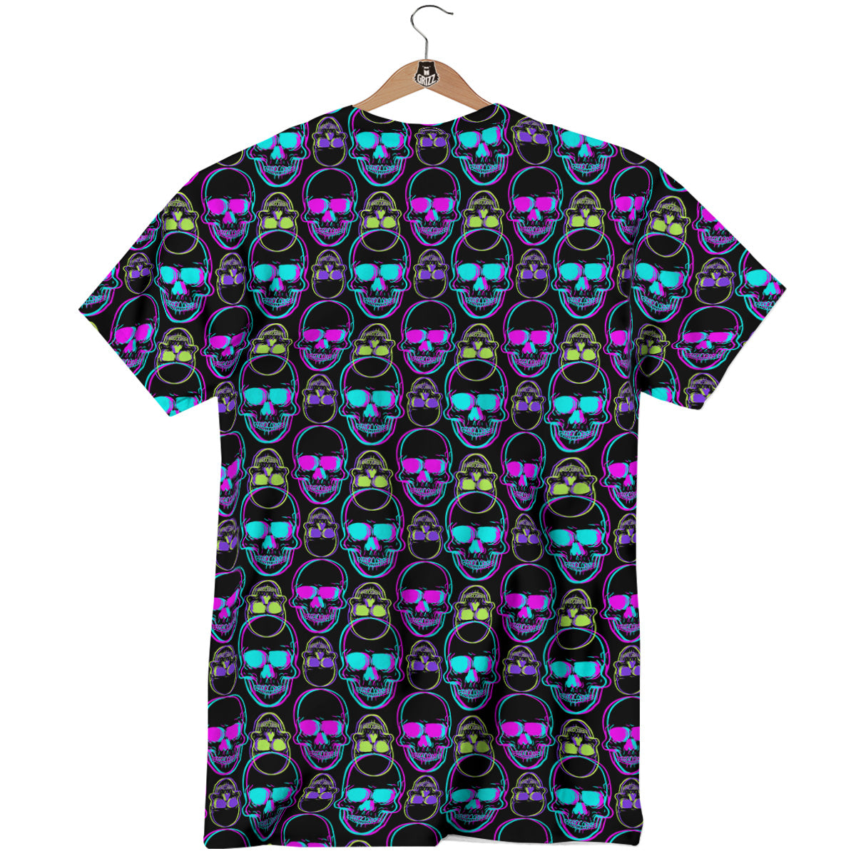 Skull Trippy Neon Print Pattern T-Shirt-grizzshop