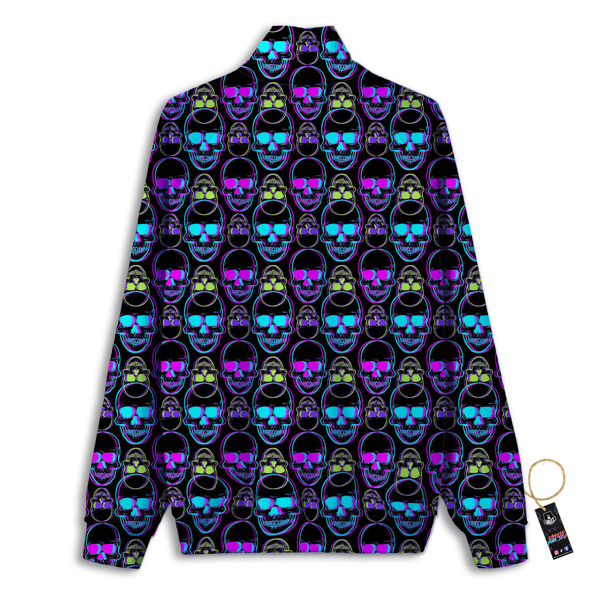 Skull Trippy Neon Print Pattern Track Jacket-grizzshop