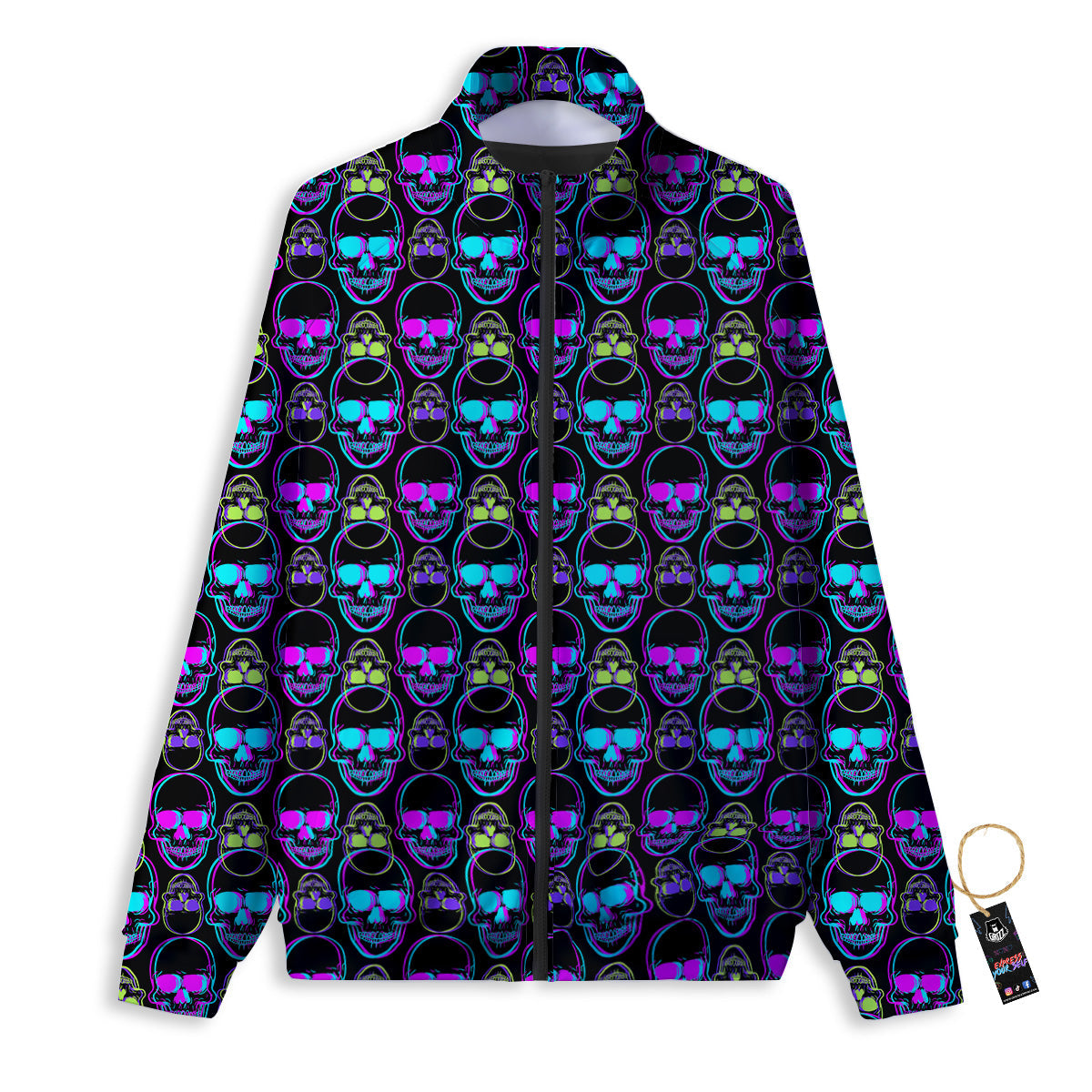 Skull Trippy Neon Print Pattern Track Jacket-grizzshop