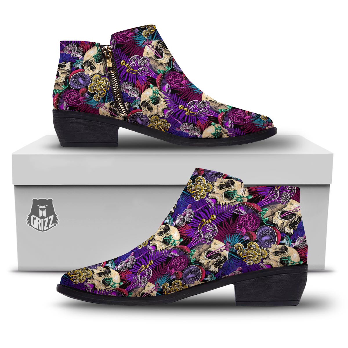 Skull Trippy Print Pattern Ankle Boots-grizzshop