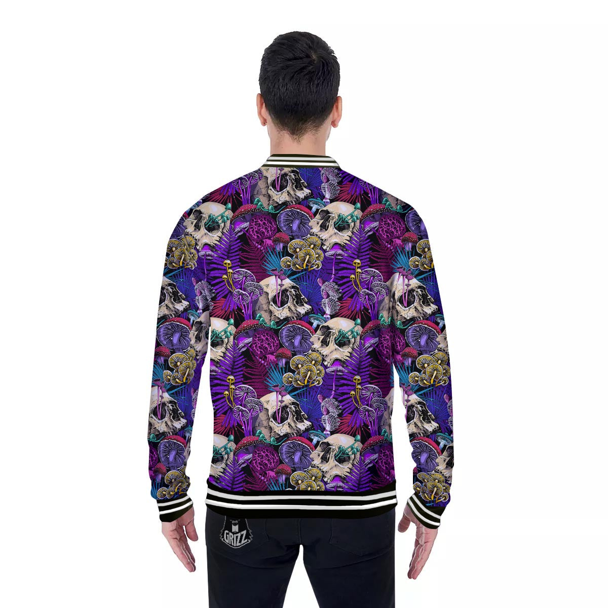 Skull Trippy Print Pattern Baseball Jacket-grizzshop
