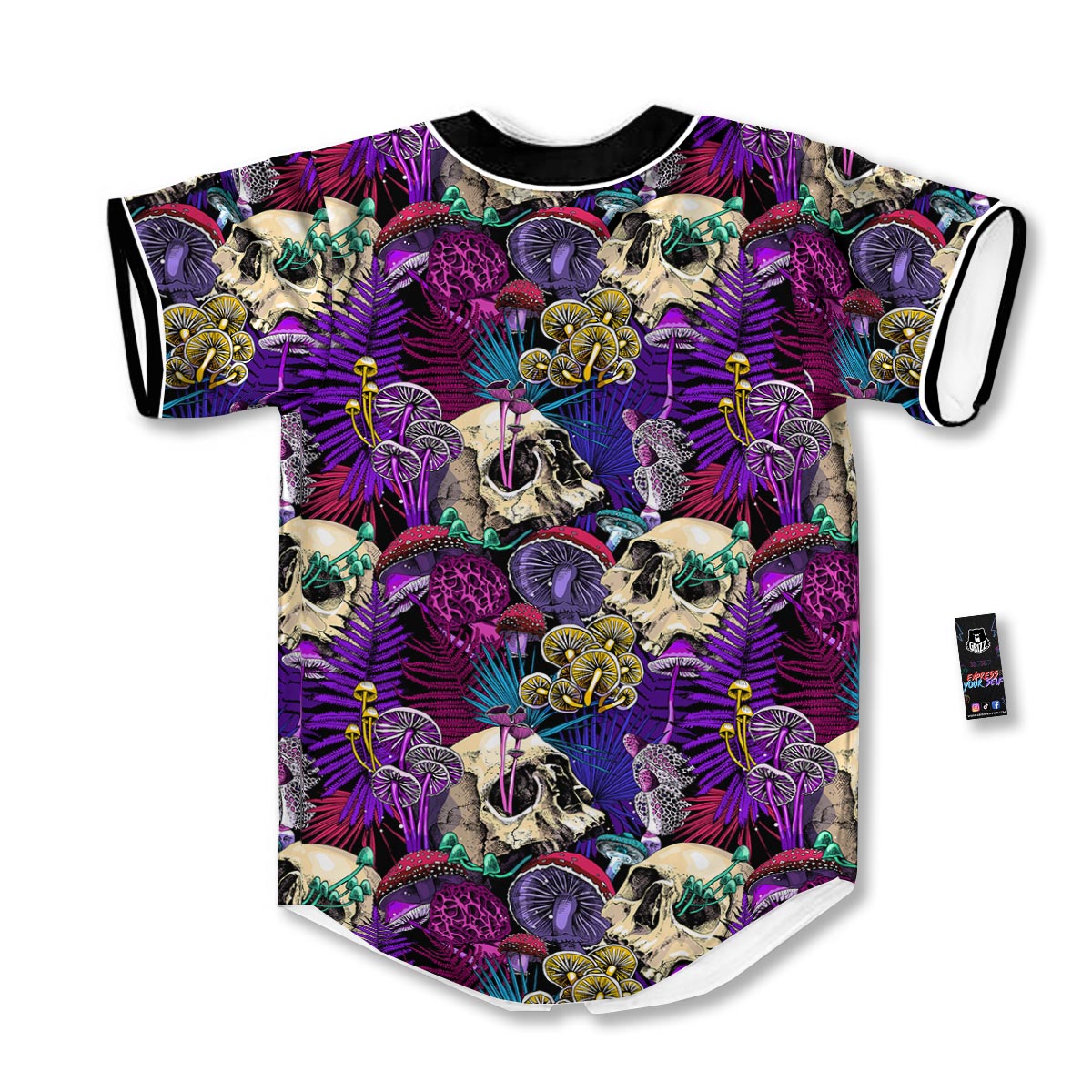 Skull Trippy Print Pattern Baseball Jersey-grizzshop