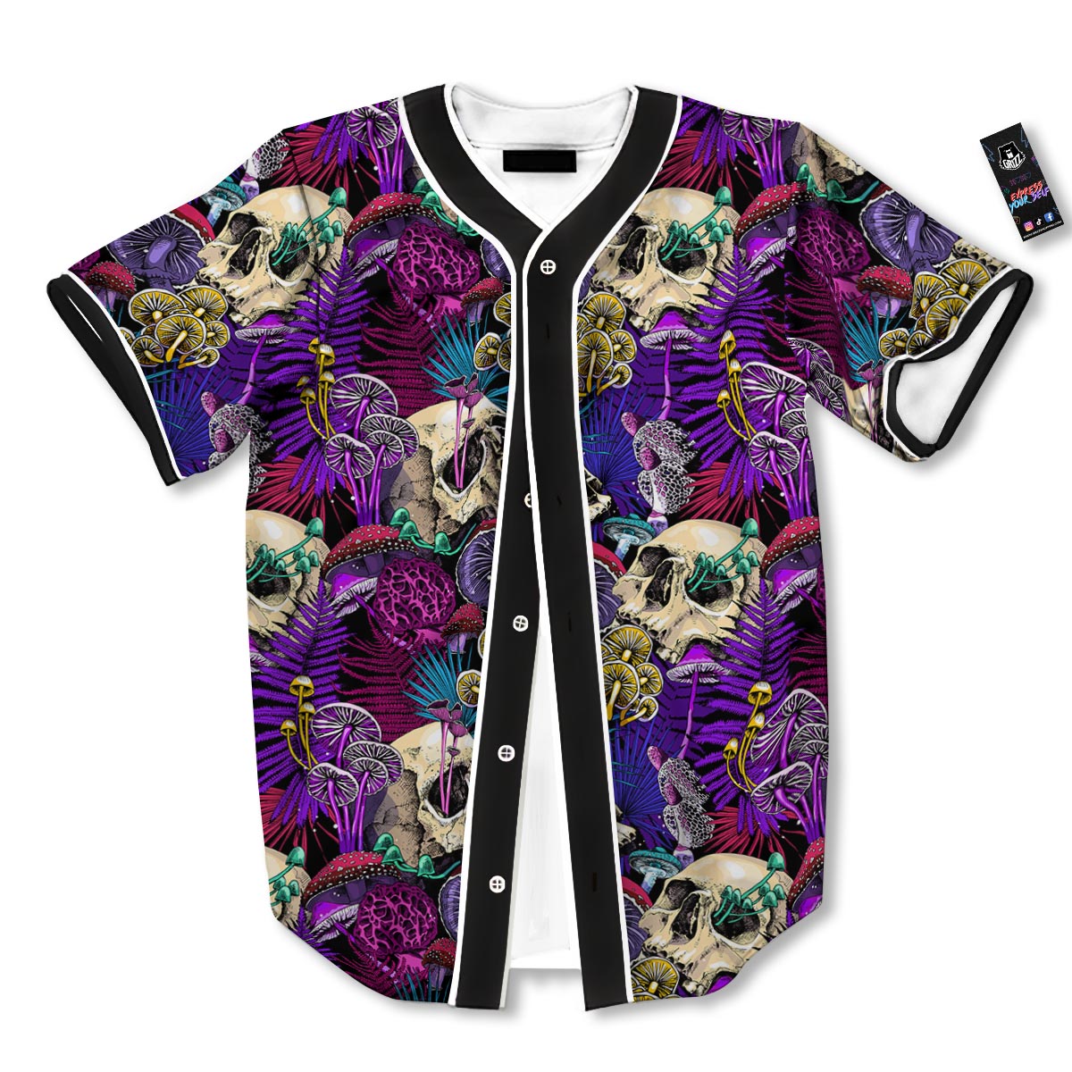 Skull Trippy Print Pattern Baseball Jersey-grizzshop