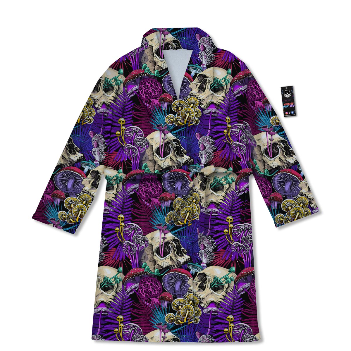 Skull Trippy Print Pattern Bathrobe-grizzshop