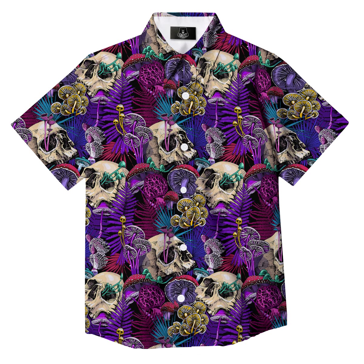 Skull Trippy Print Pattern Button Up Shirt-grizzshop