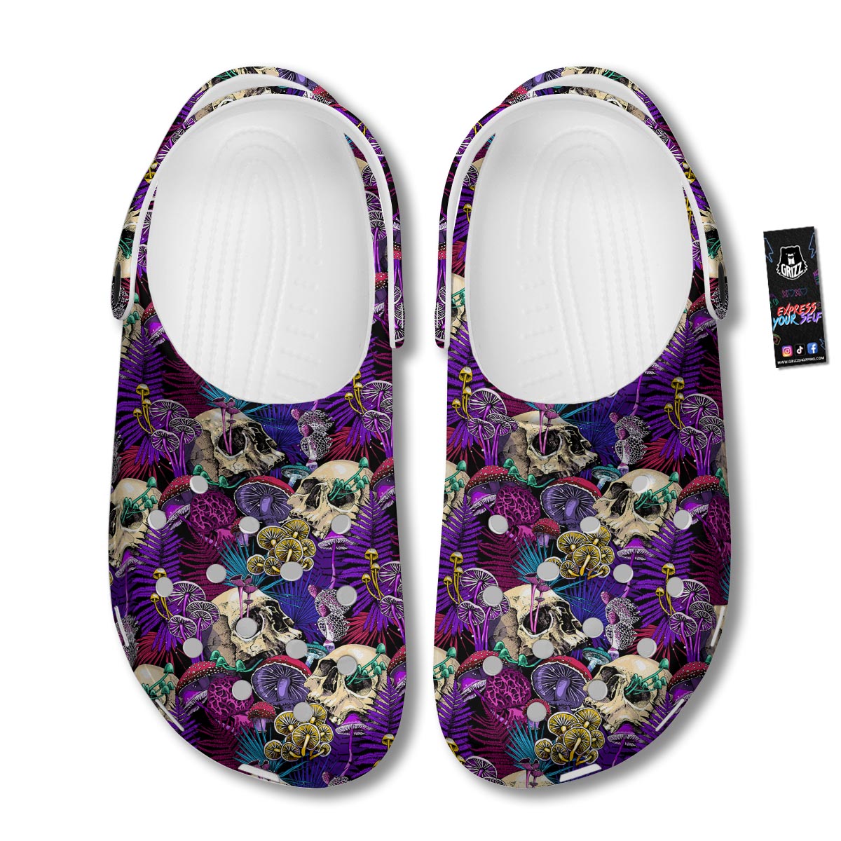 Skull Trippy Print Pattern Clog-grizzshop