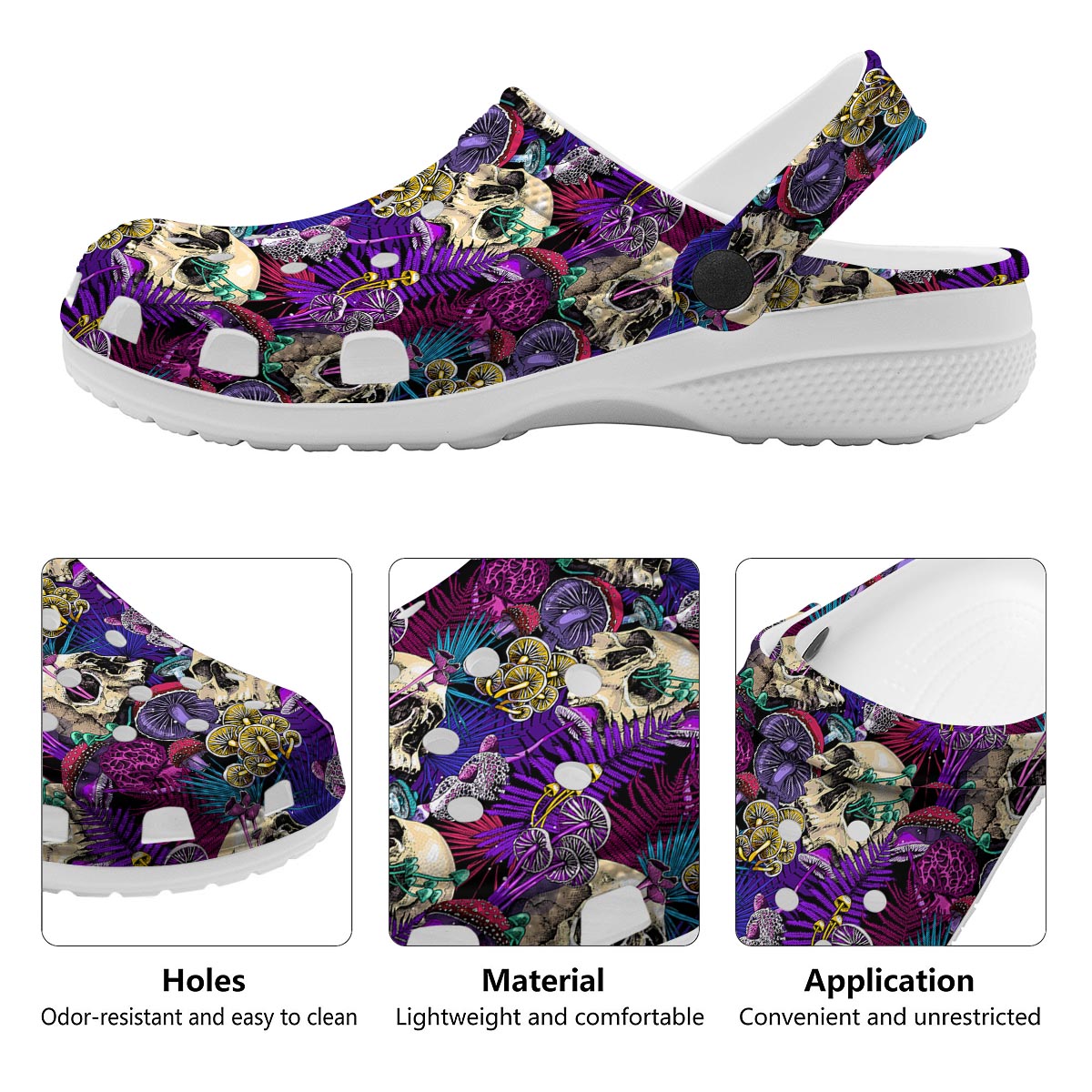 Skull Trippy Print Pattern Clog-grizzshop