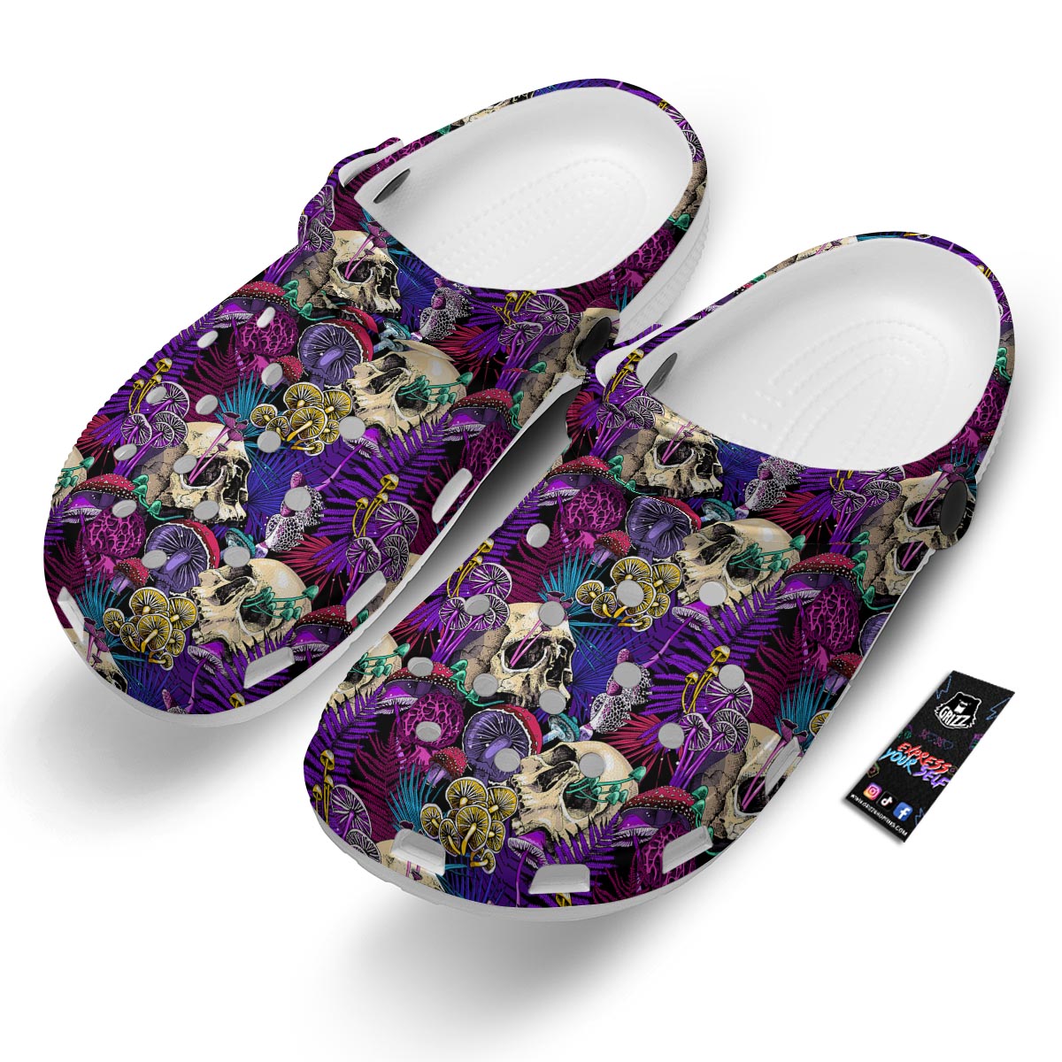 Skull Trippy Print Pattern Clog-grizzshop