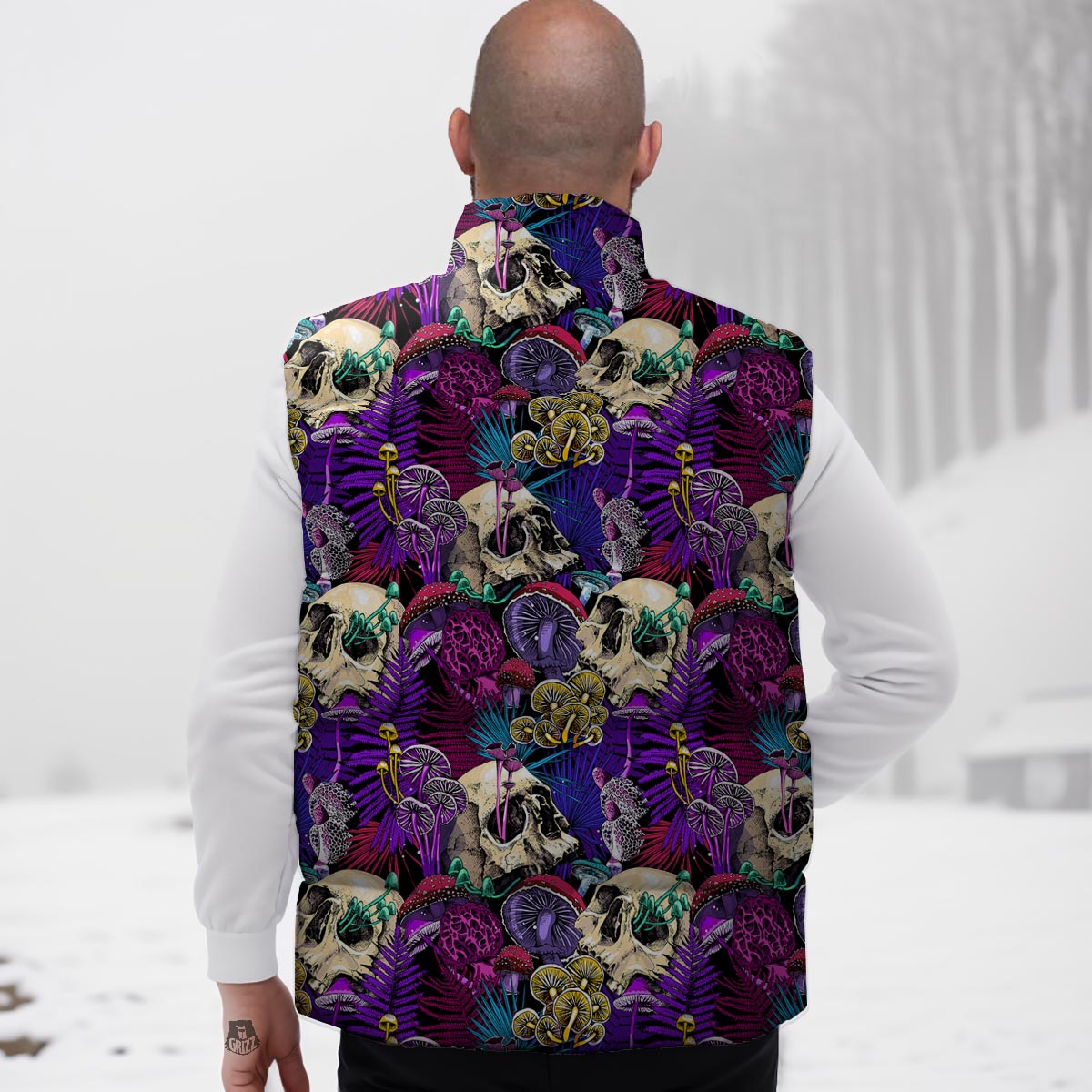 Skull Trippy Print Pattern Down Vest