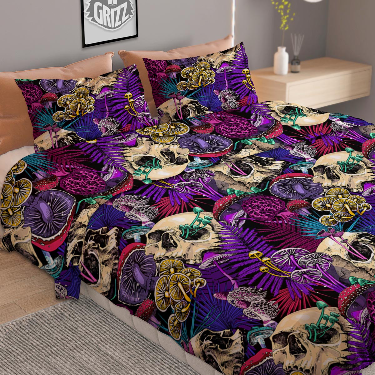 Skull Trippy Print Pattern Duvet Cover Bedding Set