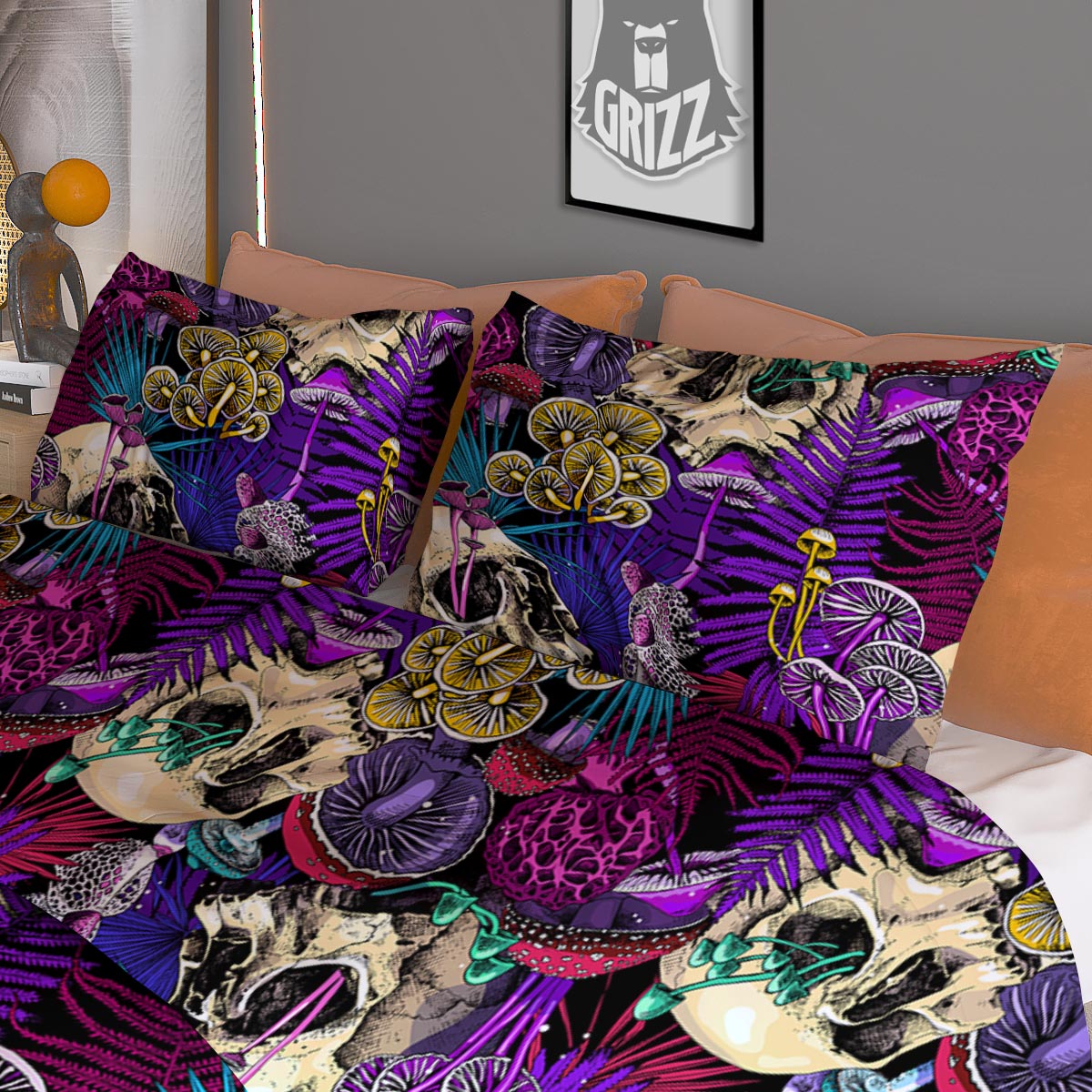 Skull Trippy Print Pattern Duvet Cover Bedding Set