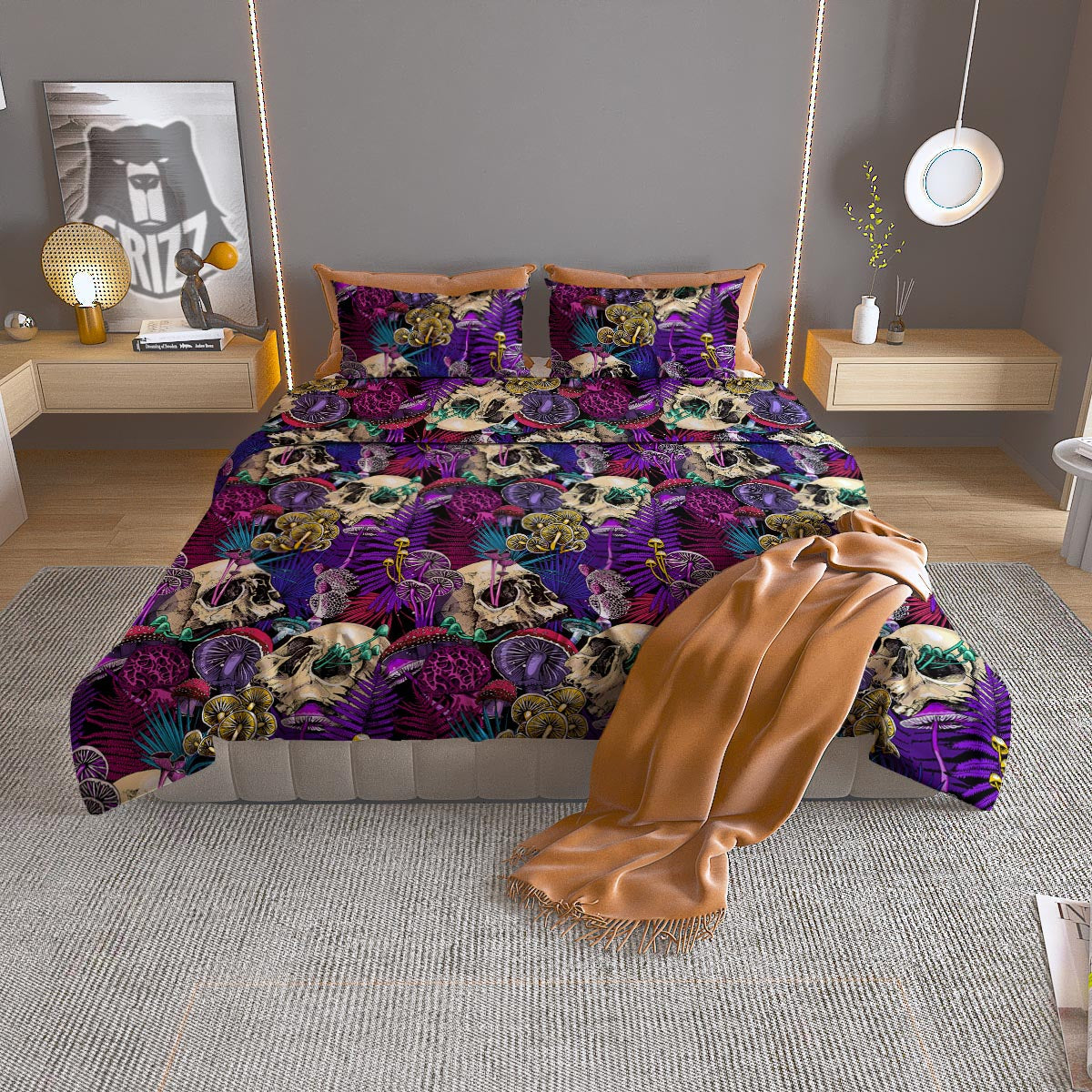 Skull Trippy Print Pattern Duvet Cover Bedding Set
