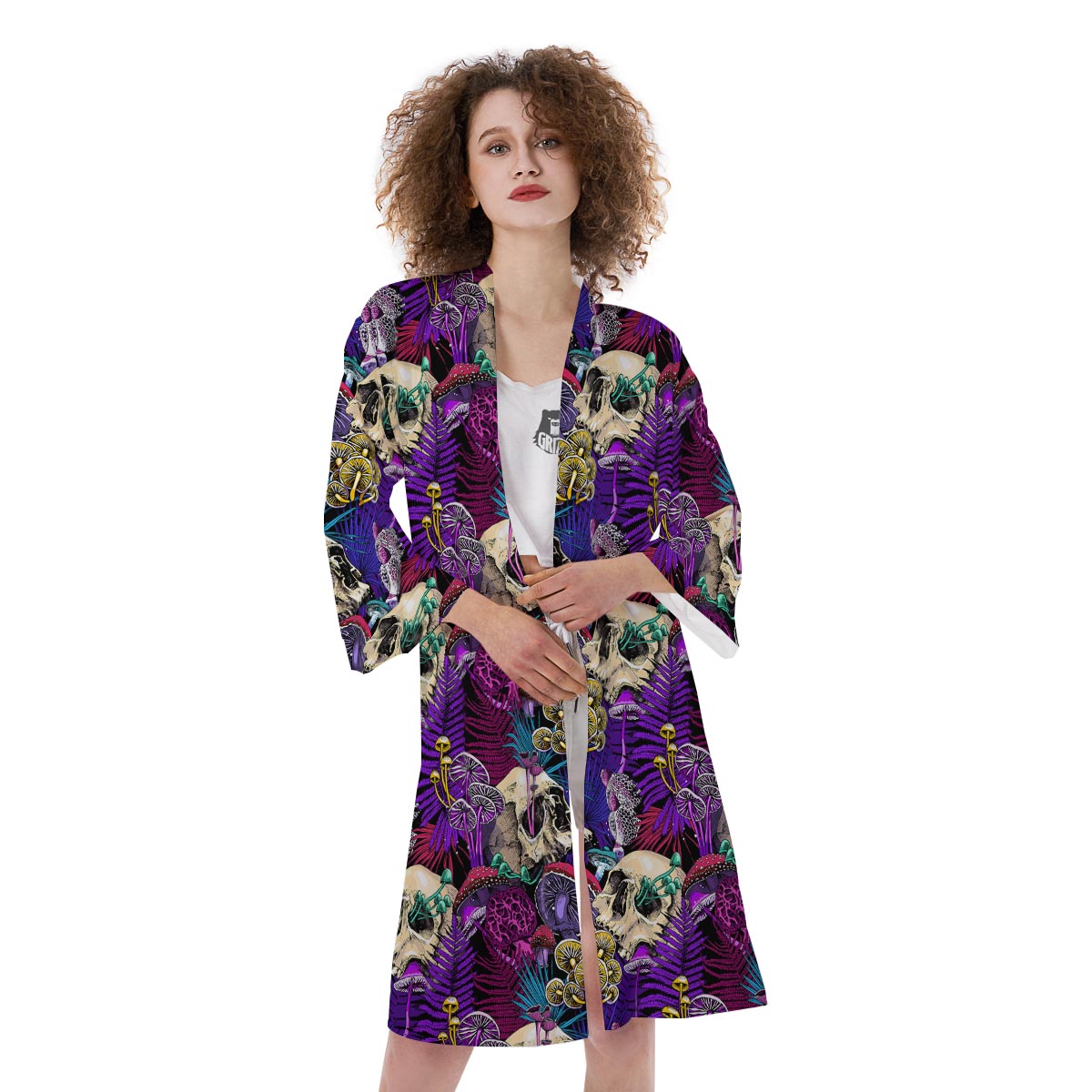 Skull Trippy Print Pattern Kimono-grizzshop