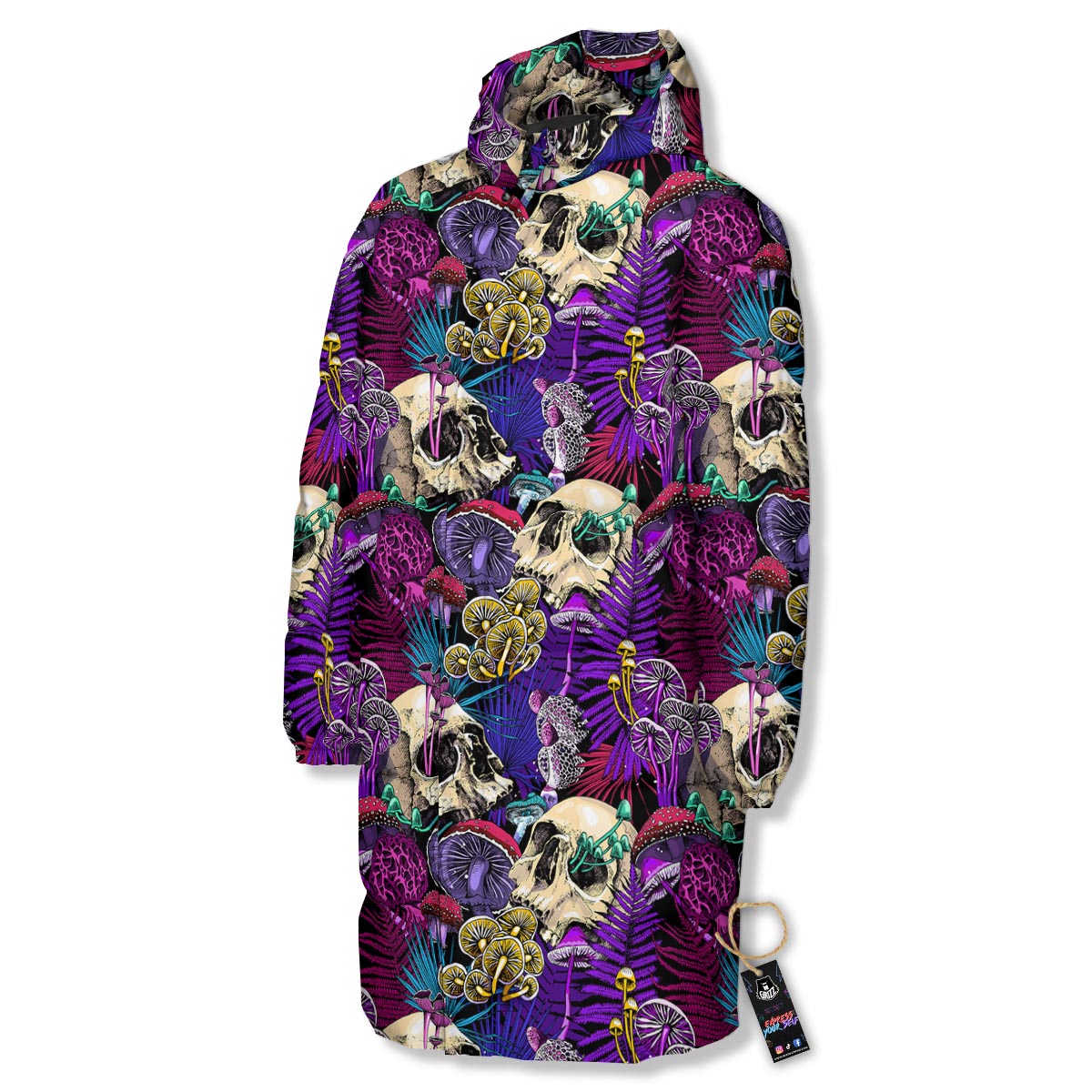 Skull Trippy Print Pattern Long Down Jacket-grizzshop