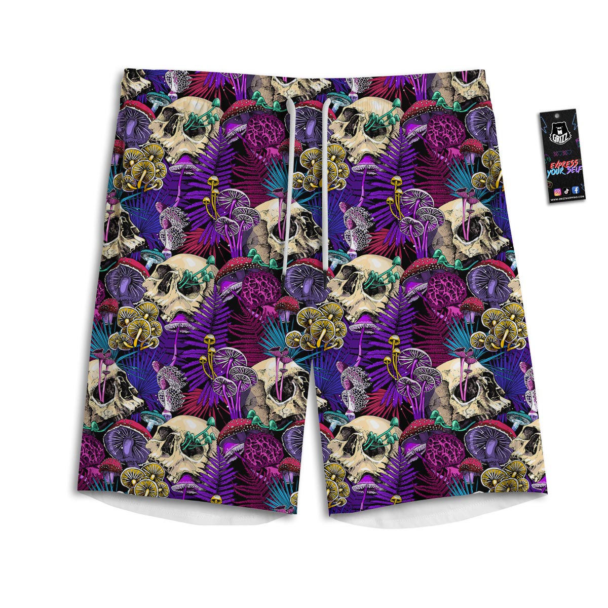 Skull Trippy Print Pattern Men's Athletic Shorts